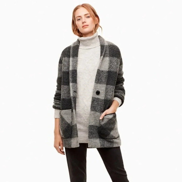 Aritzia Wilfred Free Off Duty Wool Neelam Grey Plaid Coat Jacket  Size Small - Picture 5 of 12